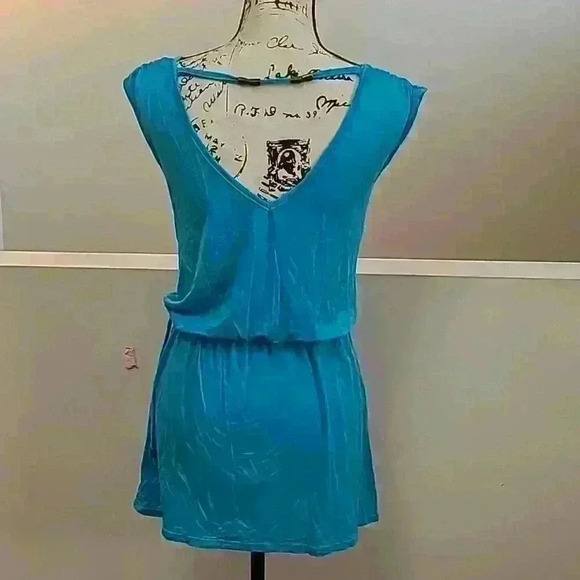 Aqua waist tie beaded beach open back tunic or dress - Picture 2 of 4